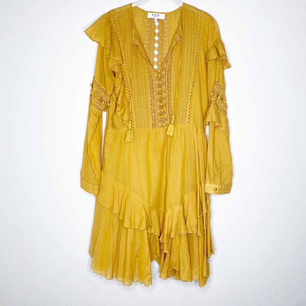 SEA new york mustard ruffle peasant dress size 8